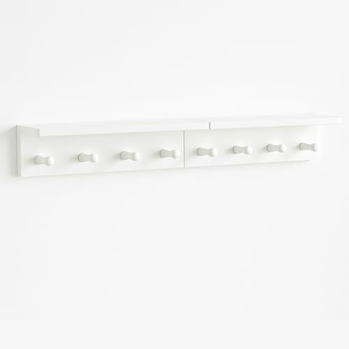 Entrance Coat Rack ,Coat Hooks, Wall-Mounted Wooden Hook Rack, Wall-Mounted Shelves are Very Suitable (White Color Finish—A-2) - style: White color finish—A-2