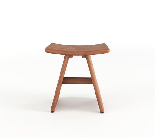 18" Asia-Bjon Lite Solid Top Teak Shower Bench | Durable, Water-Resistant Teak, Shower Chair & Shaving Foot Rest, Indoor/Outdoor Use