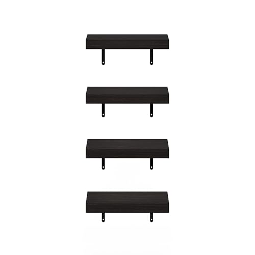 Furinno Tanna Floating Shelves for Wall Set of 4, 15-Inch Wall Shelf, Triple Thick Floating Mounted Shelf, for Bathroom, Home Office, Living Room, Tobacco Oak - color: Tobacco Oak