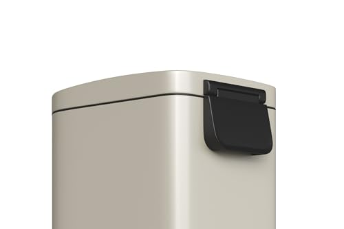 Garvee 1.6 gal / 6 L Metal Bathroom Trash Can with Lid, Slim Waterproof Garbage Can for Bedroom, Small Step-on Trash Bin with Inner Bucket, Rear Handle, Soft Close Lid, Sand Beige - color: Sand Beige, size: 1.6 Gallons