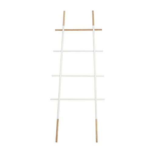Freestanding Towel Ladder Rack, Space Saving, No-Scratch Wood, for Household Use, White - color: White