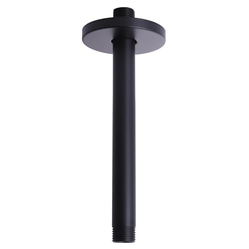 Ceiling Mount Shower Arm with Flange, 8 Inch Round Straight Extension Arm Pipe Replacement for Rain Shower Head & High Pressure, Stainless Steel, Matte Black - color: Round Matte Black 8 Inch