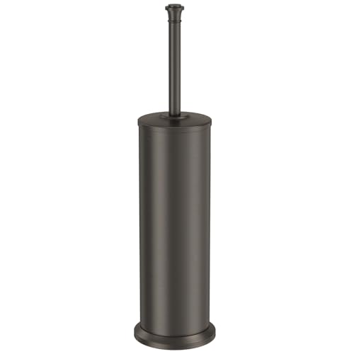 Pewter Toilet Brush and Holder,Extra Long Handled Toilet Brush for Bathroom,Stainless Steel Heavy Duty Toilet Bowl Brush,Removable Inner Bowl,Deep Cleaning Dense Bristles Cleaner Brush -Space Saving - color: Pewter