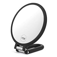 Handheld Mirror Double Sided,1X 15X Magnification Hand Mirrors,360°Rotation Pedestal Makeup Vanity Mirror, Adjustable Handle/Stand, Hand Held Foldable Travel Mirror for Makeup(Black)