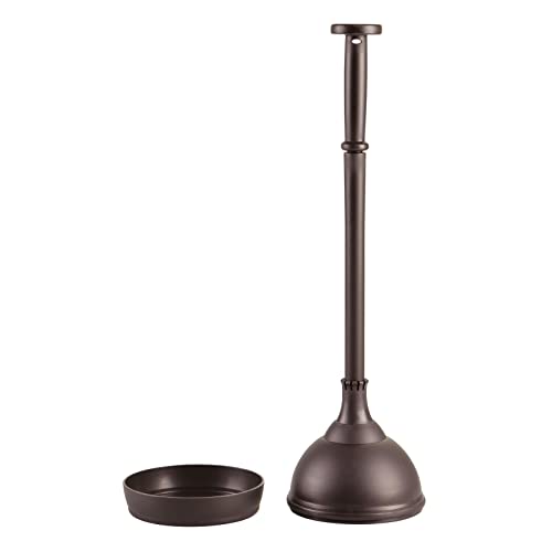 mDesign Plastic Toilet Plunger with Lift & Lock Cover Set, Compact Discreet Freestanding Storage Caddy Holder for Bathroom, Powder Room, Modern Design - Heavy Duty - Hyde Collection, Bronze - color: Bronze