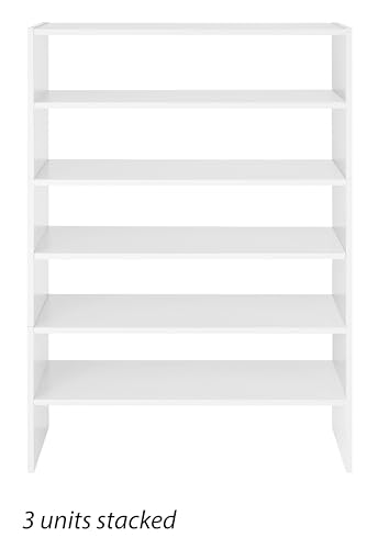 Whitmor Wood Stackable 2-Shelf Shoe Rack, White, 24 inches,2 Pack - color: White, size: 24 INCH X2