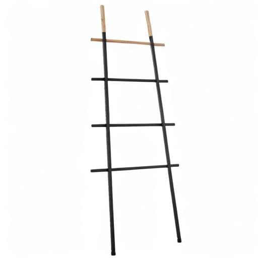 Freestanding Towel Ladder Rack, Space Saving, No-Scratch Wood, for Household Use (Black) - color: Black