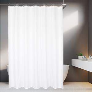Waterproof Fabric Shower Curtain Liner, 72 x 72 inch, White | Suction Cups Included, Machine Washable Cloth Shower Curtain for Bathroom, 72x72