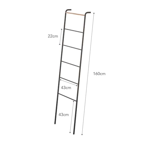 Yamazaki Home Tower Leaning Ladder Rack, Space Saving - Ladder, 63" - Steel | Leaning ladder hanger for bedroom, closet, living room, bathroom storage. Non-slip rubber caps protect floors and walls. - color: Black