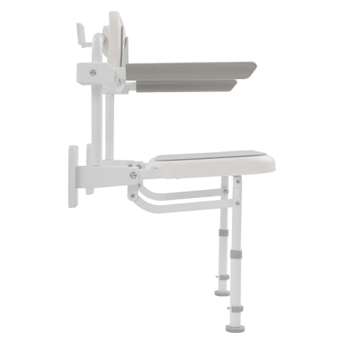Folding Shower Seat Wall Mounted,18" W Adjustable Height Foldable Shower Chair with Armrests and Backrest Bath Stool Supports 264lbs for Adults Seniors Disabled Home Care