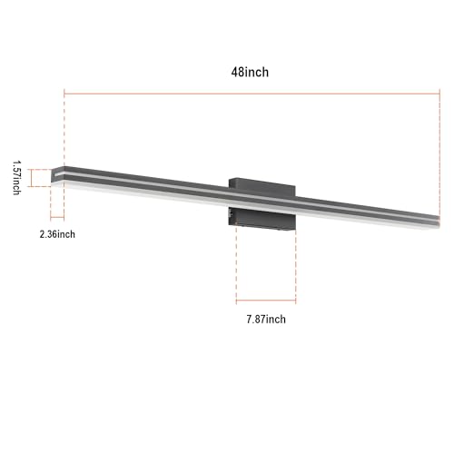 SineRise LED Modern Bathroom Vanity Light Bar (48-Inch, 3000K/4000K/6000K), Matte Black Dimmable Modern Acrylic Bathroom Wall Lighting Fixtures Over Mirror - color: Matte Black, size: 48-Inch