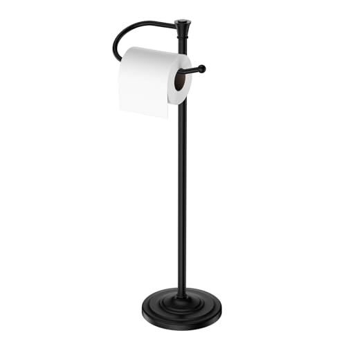 Toilet Paper Holder Free Standing, 25” H Stainless Steel Black Toilet Paper Stand, Weighted Base Floor Tissue Roll Holder for Bathroom,Toilet Roll Stand - color: Black