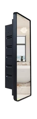 Black Medicine Cabinet 20x26 inch, Bathroom Mirror with Storage, Recessed or Wall Mounted Farmhouse Cabinets, Metal Framed Adjustable Shelves, One Door Open Left or Right - size: 20x26