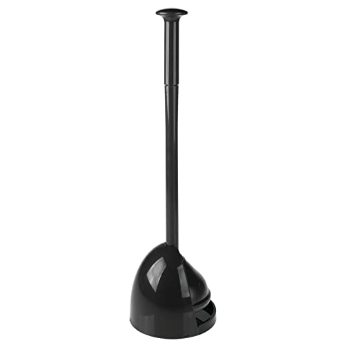 mDesign Plastic Freestanding Hideaway Toilet Bowl Plunger with Holder Set - Plunger for Bathroom Storage and Cleaning Organization - Heavy Duty, Space Saving - Aura Collection - Black
