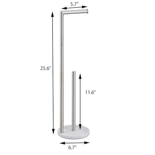 Marble Toilet Paper Holder Stand - Brushed Nickel, Freestanding with Storage, Floor Stand, Silver Toilet Roll Holder, Standing Paper Towel Holder - color: Brushed Nickel