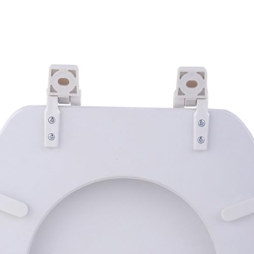 PowerSellerUSA Vinyl Round Soft Toilet Seat, Adjustable Hinges Toilet Seats with Non Slip Grip Tight Bumpers, Standard Heavy Duty Plastic Bathroom Toilet Seat Close Lid Set, White - color: White - Vinyl, size: 17" Standard