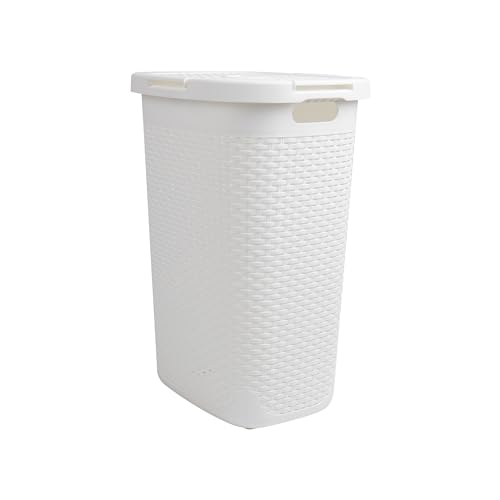 Mind Reader Slim Laundry Hamper with Lid, 60L Tall Clothes Basket, Narrow Tapered Design for Bathrooms, Closets and Laundry Rooms, Plastic, White - color: White, size: 1 Piece