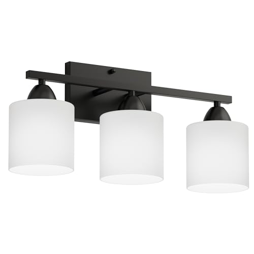 Black Bathroom Lights Over Mirror, Anti-rust Vanity Light Fixture for Bathroom, Modern 3-Light Wall Sconce Light for Living Room, Standard E26 Base, Milky White Glass Shades, Bulbs Not Included - color: Black-3Light