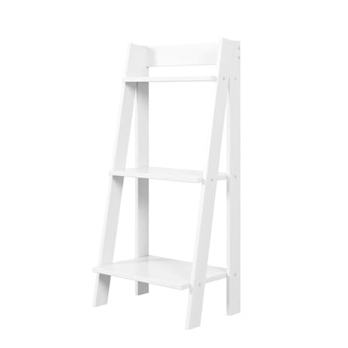 Pemberly Row Solid Wood Ladder Bookcase, 3-Shelves, 36.3 in Tall, White Finish, Freestanding Modern Design for Bathroom, Kitchen, Living Room, Home Office or Bedroom Decor