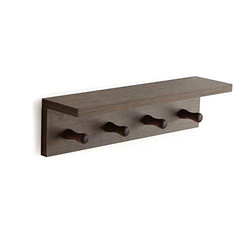 Entrance Coat Rack ,Coat Hooks, Wall-Mounted Wooden Hook Rack, Wall-Mounted Shelves are Very Suitable (Walnut Color Finish—A-1) - style: Walnut color finish—A-1