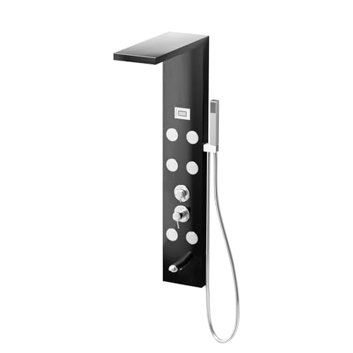 Shower Panels System with Adjustable Rainfall Shower Head and 6 Body Massage Jets, Easy Temperature Control Anti-limescale Bath Screen Shower Head Set Gentle and Rain-Like Spray Handheld Sh