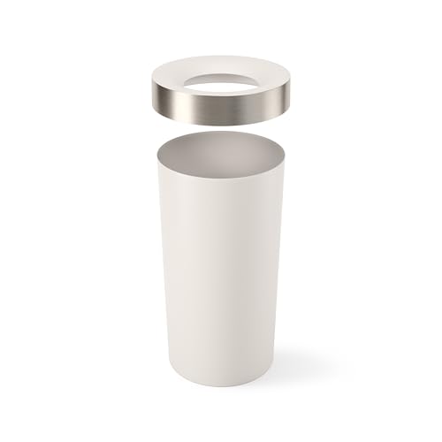 Umbra Vento Kitchen Trash Can, Open Top Bin, 16.5 Gallon, Sand/Nickel | Brushed metal accents, bag concealing design, easy wipe clean, fits home and office, durable plastic - color: Sand/Nickel