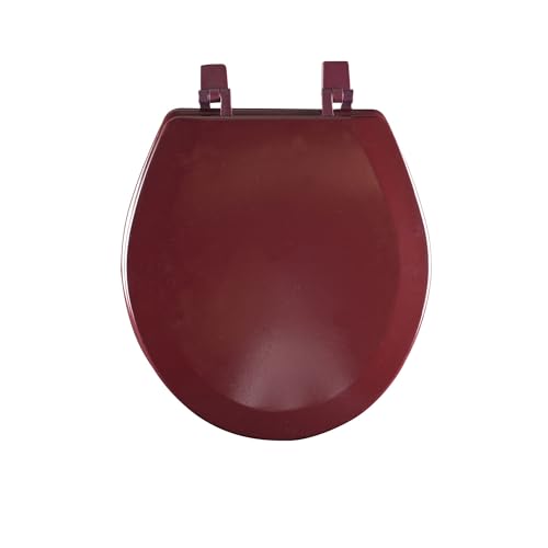 PowerSellerUSA Round Toilet Seat, Adjustable Hinges Wood Toilet Seats with Non Slip Grip Tight Bumpers, Standard Heavy Duty Wooden Bathroom Toilet Seat Close Lid Set, Red - color: Red - Wood, size: 17" Standard