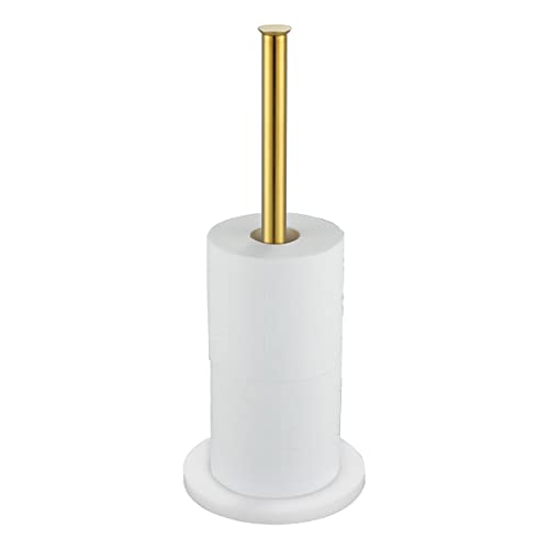 JQK Toilet Paper Storage Stand White Gold, 304 Stainless Steel Tissue Reserve Holder Dispenser for Bathroom, Brushed Gold, TPS180-WG - color: Gold & White Base