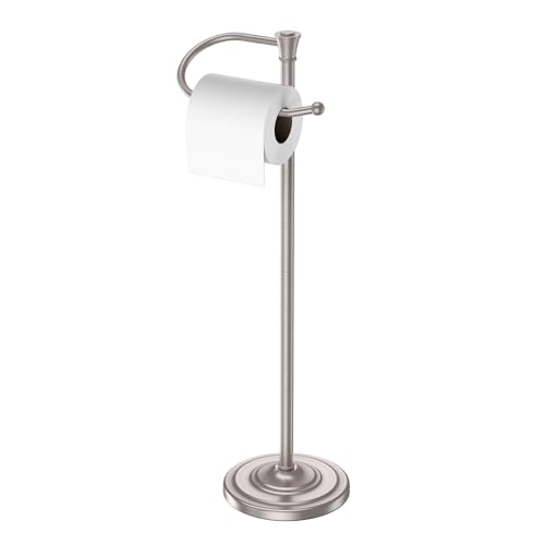 Toilet Paper Holder Free Standing, 25” H Stainless Steel Nickel Toilet Paper Stand, Weighted Base Floor Tissue Roll Holder for Bathroom,Toilet Roll Stand - color: Nickel