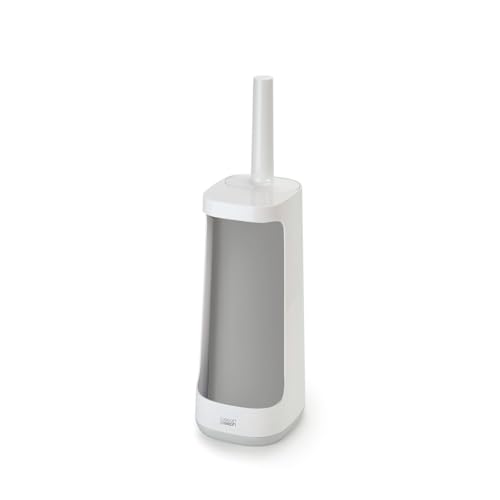 Joseph Joseph Flex Plus - Smart Hygienic Silicone Toilet Brush with Storage Bay Caddy, flexible, anti-drip, anti-clog deep clean head - Large, White/Grey