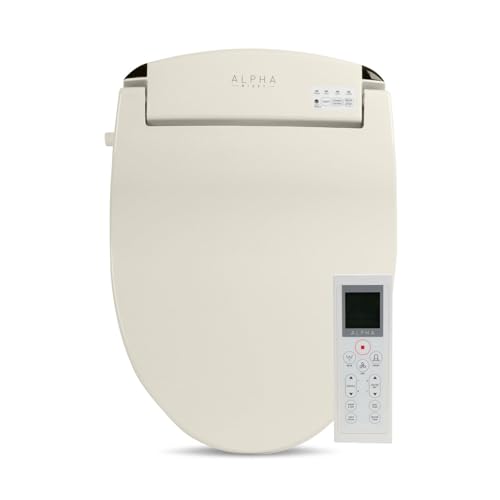 ALPHA BIDET JX2 Round Bidet Toilet Seat, Beige, Endless Warm Water, NEW* Bowl Mist, LED Light, Quiet Operation, Wireless Remote, Stainless Steel Nozzle, Sittable Lid, 3 Year Warranty - color: Beige, size: Round