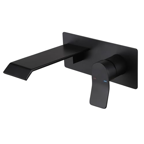 Bathroom Faucets Wall Mount Waterfall Faucet Single Handle Vessel Sink Faucet with Brass Rough-in Valve Storage Countertop Holder for Lavatory Vanity Washroom Basin Wall Tap Matte Black