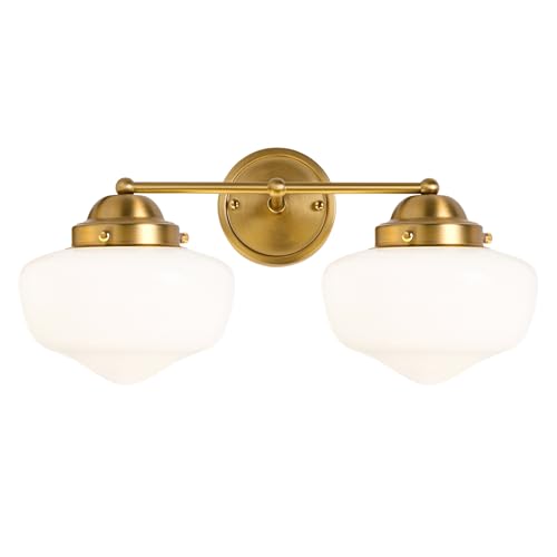 2 Light Bathroom Vanity Light, Bathroom Light Fixture with Milky White Glass Shade and Matte Brass Finish, Vanity Lights for Bathroom, Brushed Gold Vanity Light - color: Milky white, size: Butterfly Double-Ended