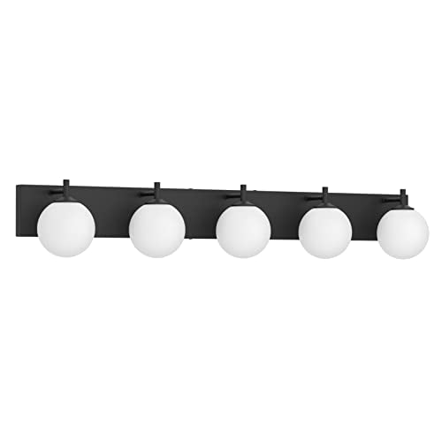 Aipsun Vanity Light, 5 Lights Matte Black Bathroom Light Fixtures, Vanity Lights with Milky White Globe Glass, Black Lights Over Mirror - color: Black, size: 5 Lights