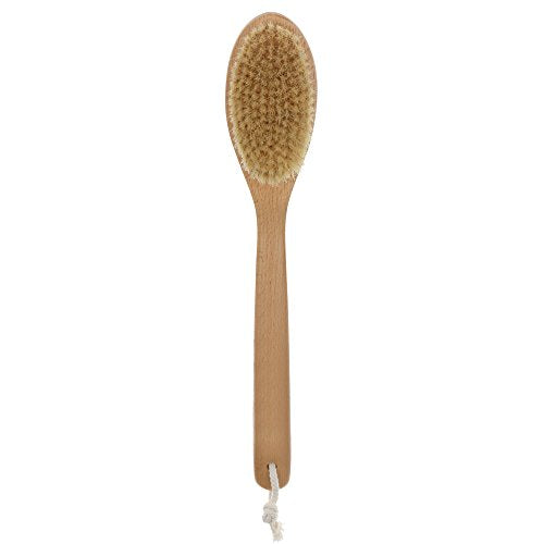 Bath Body Brush Long Handle Wooden Shower Brush with Natural Bristles