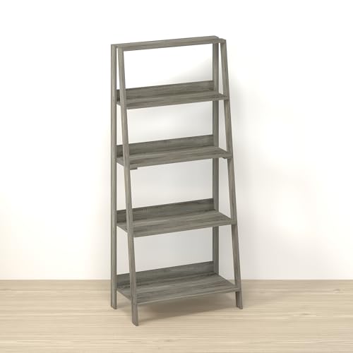 Narita Ladder Shelf, 5-Tier Bookshelf, Freestanding Bookcase Storage Rack Organizer, for Home Office, Living Room, Bathroom, Dark Limed Oak - color: Dark Limed Oak