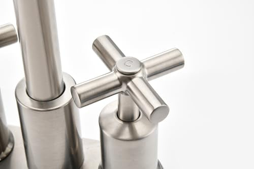 Two Handle Lavatory Faucet 4-inch Centerset Bathroom Sink Faucet with Drain Assembly for 3 Hole Sink Brushed Nickel Finish DF-4303CCH-BN Duttao - color: Brushed Nickel
