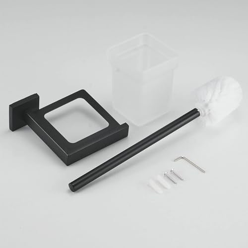 Matte Black Toilet Brush and Holder Set, NEWRAIN Wall Mounted Toilet Bowl Brush with Long Handle, Stainless Steel Toilet Brushes for Bathroom-Space Saving - color: Matte Black