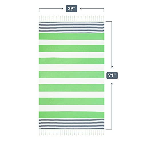 Turkish Beach Towel, Oversized 40" x 72", 100% Cotton -Green/Navy | Quick Dry, Sand Resistant, Reversible, Machine Washable, Lightweight Peshtemal Towel for Beach, Pool, Travel & Spa - color: Green / Navy