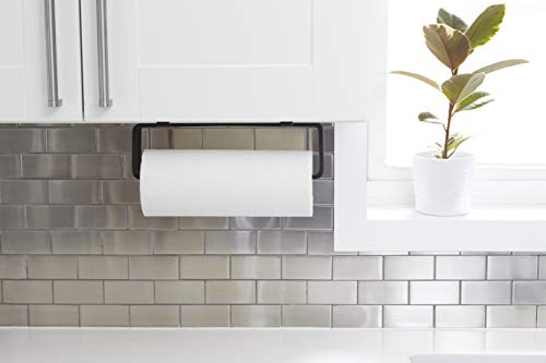 Umbra Squire Paper Towel Holder, Under Cabinet Wall Mount Steel, Black | Bent metal, space saving compact size, hangs over door or shelf, low waste finish, fits kitchen or bath