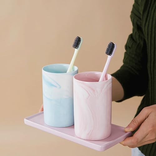Kelake Ceramic Rustic Blue Marble Bathroom Tumbler Cup for Mouthwash Rinsing Toothbrush and Toothpaste Holder Letters Stand Cups 280 ml Porcelain Milk Drinking Cups for Christmas Birthday - color: Blue Marble Pattern Cup