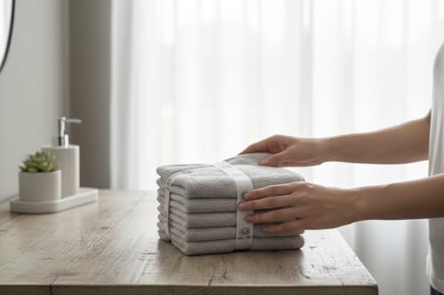 Super Soft 570 GSM Luxury Cotton Face Towel/Washcloths Set of 6, 100% Cotton Zero Twist Ring-Spun Heavyweight, Super Absorbent Wash Cloths – Designed for Exfoliation, Comfort, and Durability. - color: Gray
