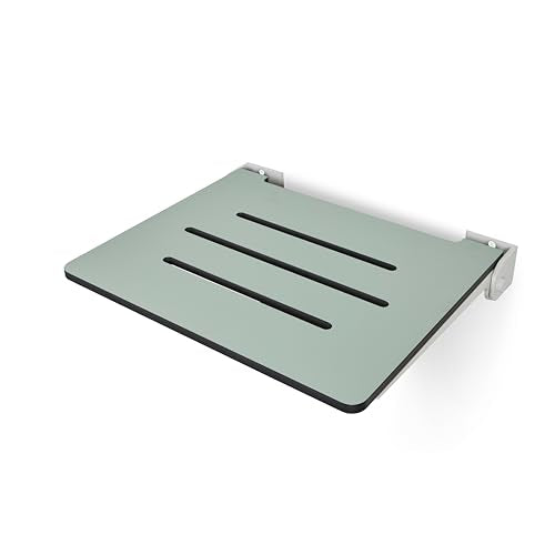 18 inch Silhouette Slimline Folding Wall Mount Shower Bench Seat, Sea Green Seat with White Frame - color: Sea Green Seat With White Frame