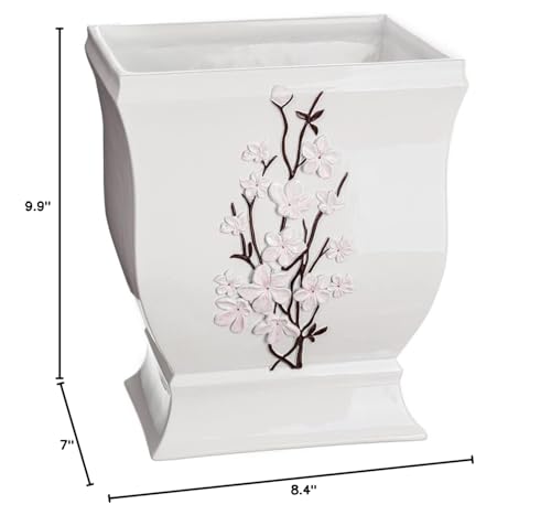 Creative Scents Vanda White Trash Can 1.48 Gal / 5.6L - Decorative Designed Wastebasket - Durable Small Bathroom Trash Can - Waste Basket for Bathroom, Powder Room, Bedroom Or Living Room Decor - style: Trash Can