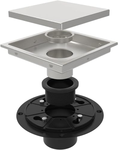 ELLO&ALLO 6 Inch Square Shower Drain Floor Drain with Flange Reversible 2-in-1 Cover Tile Insert Grate Removable SUS304 Stainless Steel in Brushed Nickel - color: Brushed Nickel, size: 6 Inch Tile insert Cover