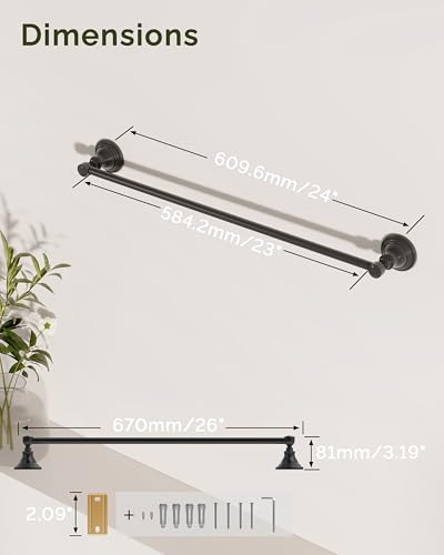 Towel Bar 24inch, Stainless Steel Bathroom Towel Rack Wall Mounted, Heavy Duty Towel Rod, Towel Holders for Bathroom, Kitchen (Matte Black) - color: Matte Black