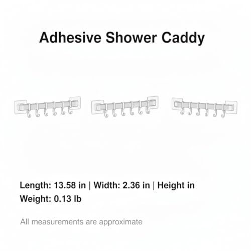 Adhesive Shower Caddy, 13.6-Inch Wide No-Drill Wall Mount Rack for Bathroom & Kitchen, PP Plastic Storage Organizer (1 PC) - color: White