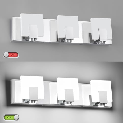 SOLFART Bathroom Lighting Fixtures Over Mirror Chrome 3 Light Bathroom Vanity Light Dimmable LED Lights Stainless Steel Acrylic - color: Chrome,Spotlight Model-6000K,100%-0% Dimmble Brightness, size: 3- Light,20Inch