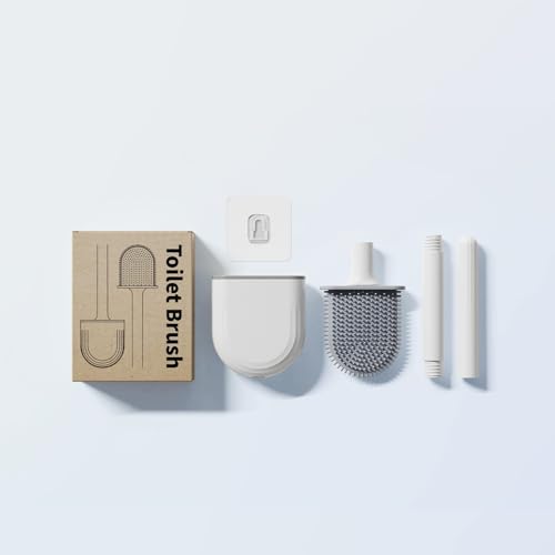RV Silicone Toilet Brush with Holder, Drill-Free Wall Mounted Toilet Bowl Cleaner, Anti-Drip Anti-Roll Compact Brush for RV Camper & Small Bathroom (White 2pc) - color: White 2pc