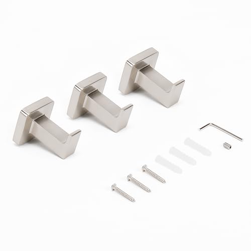 NearMoon Bath Towel Hooks -SUS304 Stainless Steel Square Clothes Robe Hooks Hanger, Heavy Duty Coat Hooks for Bathroom Livingroom Hotel Kitchen Garage, Wall Mounted (3 Pack, Brushed Nickel) - color: Brushed Nickel